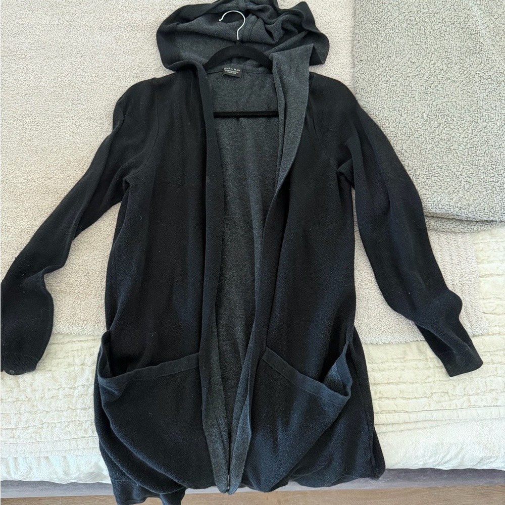 Zara Black Open-Front Hooded Jacket